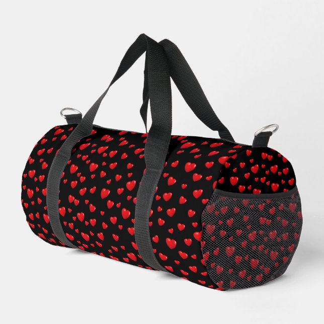 Sac De Sport Coeurs rouges sur noir (Coin droit)