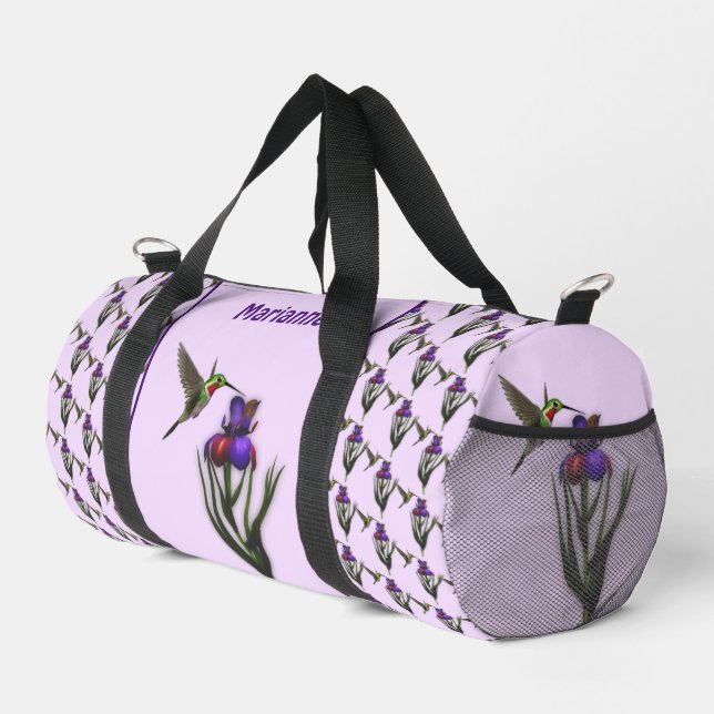 Sac De Sport Colibri Et Fleur Iris Personnalisés (Coin droit)