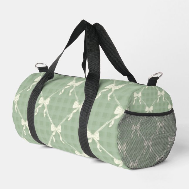Sac De Sport Coquette Bows Gingham Pattern Cream Sage Green  (Coin droit)