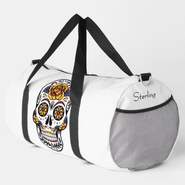 Sac De Sport Crâne à sucre rose jaune personnel (Coin droit)