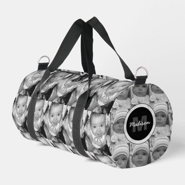 Sac De Sport Customisez votre motif photo noir blanc Monogramme (Coin gauche)