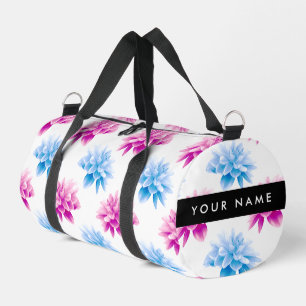 Sac De Sport Dahlia rose et bleu, motif floral, votre nom