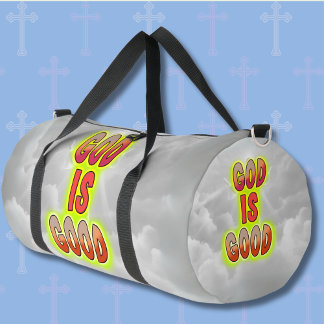 Sac De Sport Dieu Est Bon Rouge Vert, sur Nuages Gris