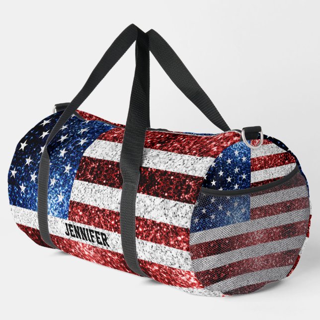 Sac De Sport Drapeau américain rouge blanc bleu étincelles Nom  (Coin droit)
