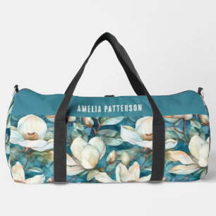 Sac De Sport Élégant Magnolia motif floral Nom personnalisé