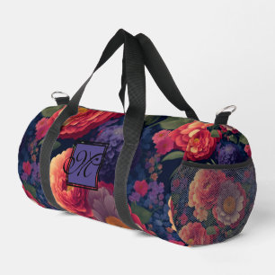 Sac De Sport Élégant monogramme romantique orange rouge floral