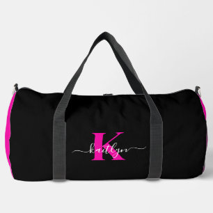 Sac De Sport Élégant Noir Hot Rose Script Monogramme
