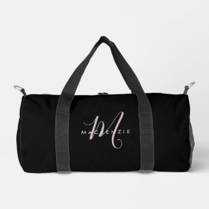 Sac De Sport Élégant Noir Noir Blush Pink Script Monogramme