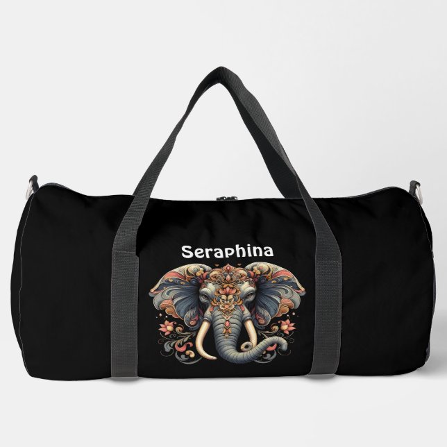 Sac De Sport Eléphant aux motifs floraux complexes (Recto)