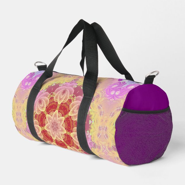 Sac De Sport Fleur fractale géométrique rose jaune (Coin droit)