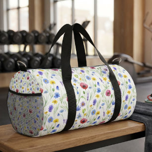 Sac De Sport Fleur sauvage aquarelle bleue rouge