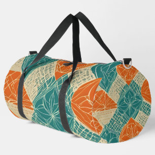 Sac De Sport Fleurs Abstraites Bleu Vert, Orange et Brun
