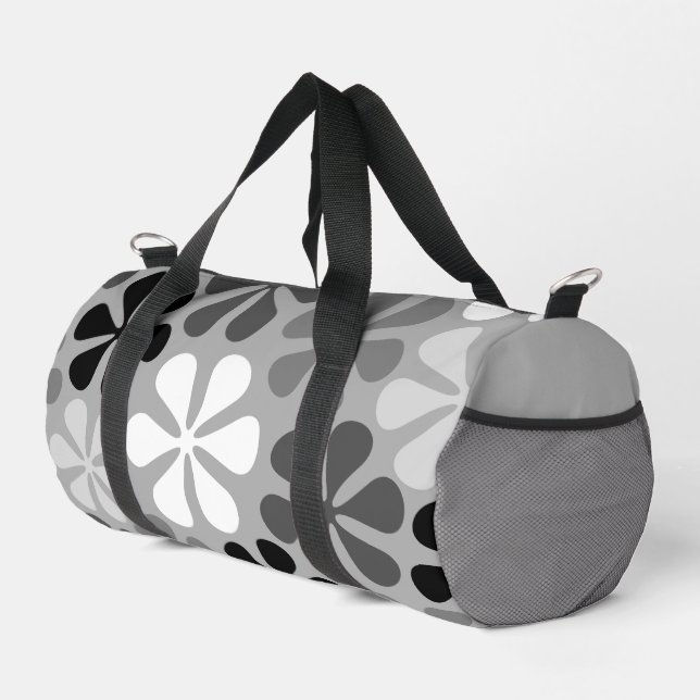 Sac De Sport Fleurs Abstraites Gris noir blanc (Coin droit)