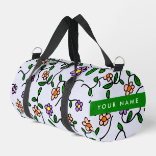 Sac De Sport Fleurs Colorées, Fond Bleu, Vert