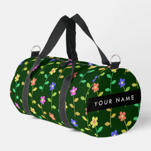 Sac De Sport Fleurs Colorées, Fond Vert, Noir