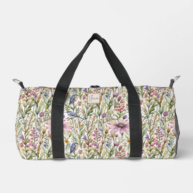 Sac De Sport Fleurs sauvages et oiseaux bleus (Recto)