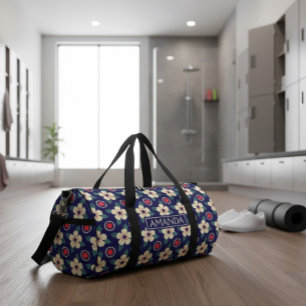 Sac De Sport Fleurs vintage bleu marine personnalisées