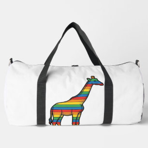 Sac De Sport Girafe Arc-en-Ciel Gravure Vintage Design Vectorie