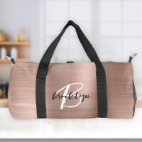 Glam Rose Gold Métal Brossé Monogramme Noir Blanc 