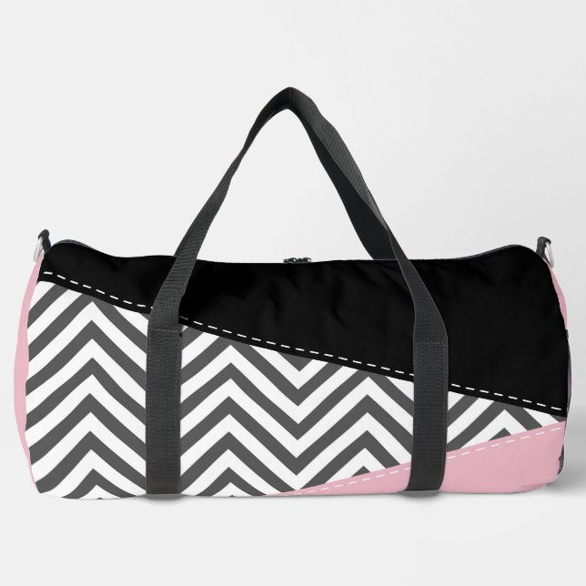 Sac De Sport Gris Zigzag, Gris Chevron, Motif Zigzag, Rose (Recto)