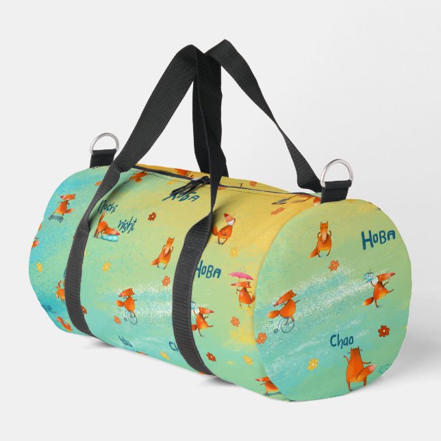 Sac De Sport Illustration artisanale de l'aquarelle Funny Fox (Coin gauche)