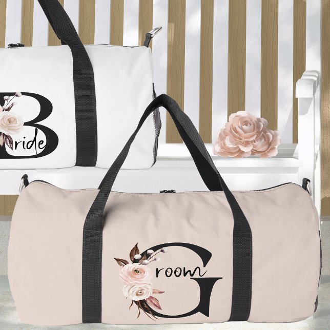 Sac De Sport LETTRE Florale GOOM BOHON Mariage Nuit (Groom Duffle Bag with boho floral letters - easy to change background color if required)