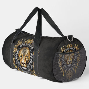 Sac De Sport Majestic tête de lion doré avec crinière noire.