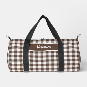 Sac De Sport Marron Chocolat Carreaux Gingham Personnalisé