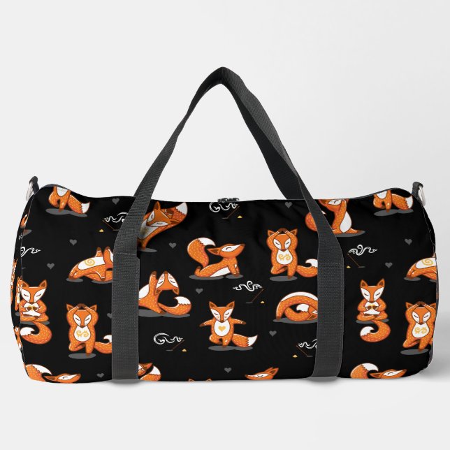 Sac De Sport mignon renards de yoga drôle noir (Recto)