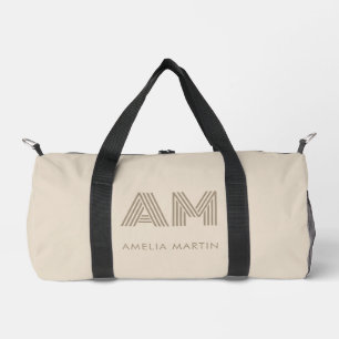 Sac De Sport Minimaliste Taupe Beige Géométrique Monogramme Per