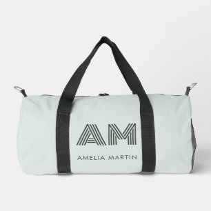 Sac De Sport Minimaliste Vert Sauge Géométrique Monogramme Pers