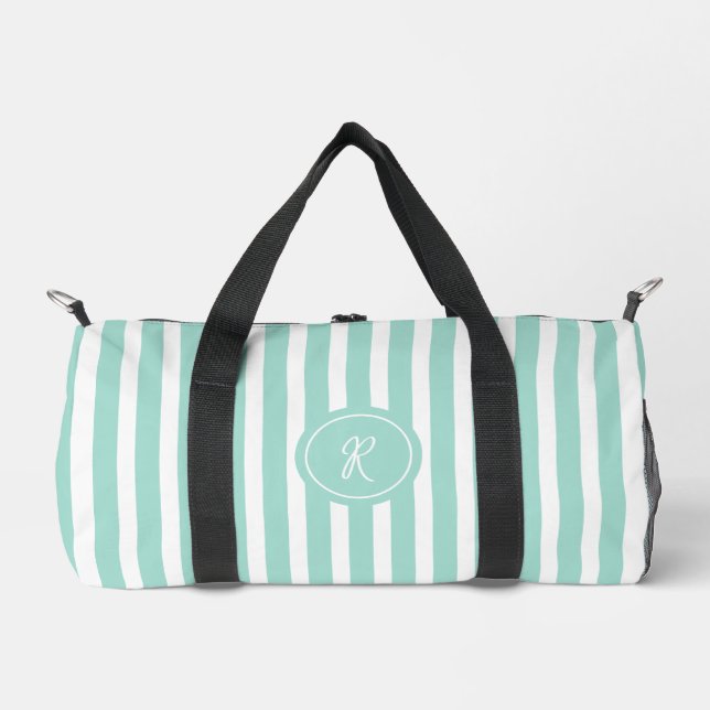 Sac De Sport Mint French Beach Stripe Personnalisé Monogramme (Recto)