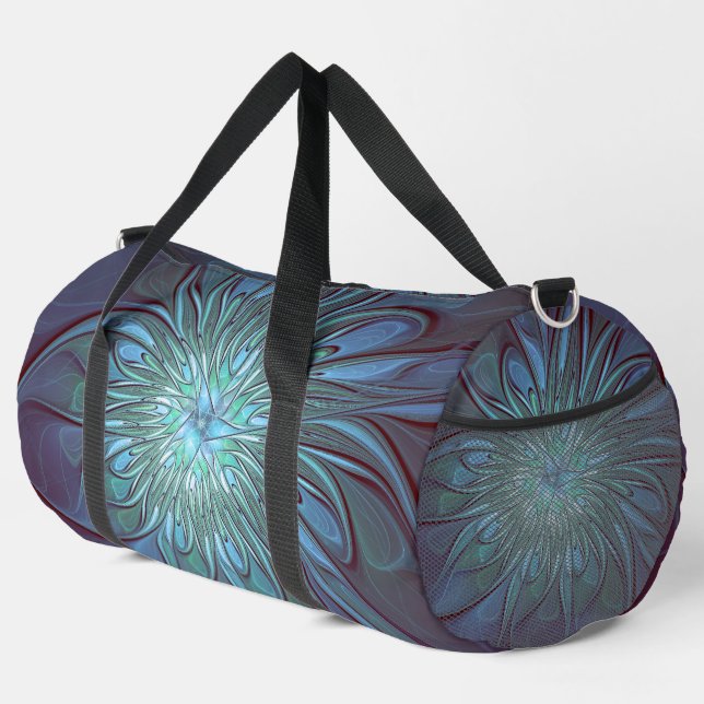 Sac De Sport Moderne Abstrait tendance Fleur bleue Fractal Art (Coin droit)