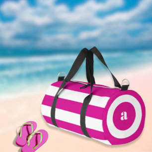 Sac De Sport Monogramme à rayures blanches roses chaudes