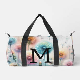 Sac De Sport Monogramme aquarelle florale pissenlits roses bleu