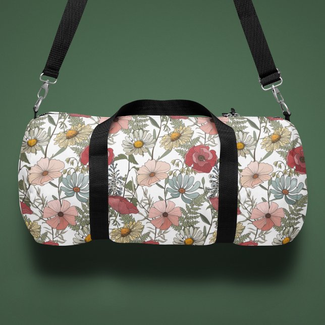 Sac De Sport Monogramme Boho Fleur sauvage Motif floral (Créateur téléchargé)