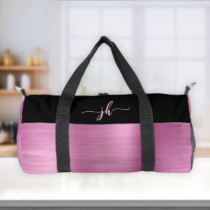 Sac De Sport Monogramme chic en écriture rose sur métal brossé