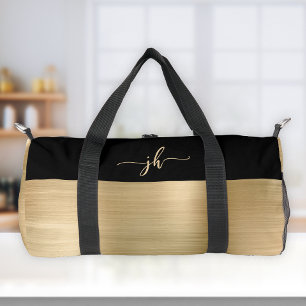 Sac De Sport Monogramme chic en métal brossé or noir