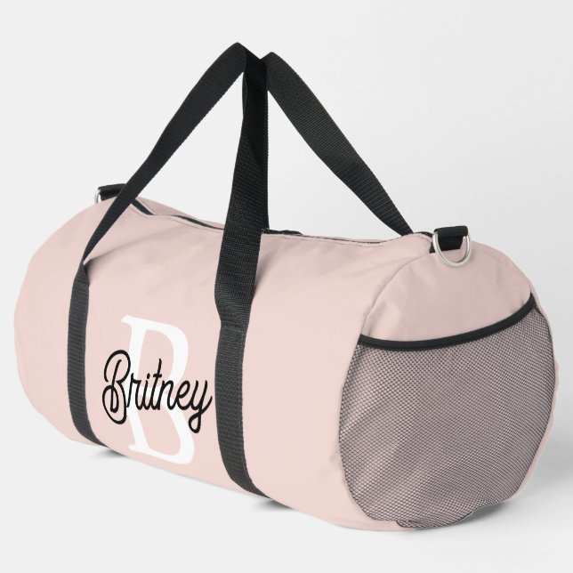 Sac De Sport Monogramme et nom personnalisé moderne Pastel Pink (Coin droit)