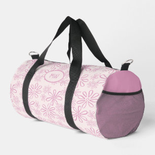Sac De Sport Monogramme Feminine Rose Doodle Motif Sur Blush