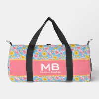 Monogramme Fille Floral Rose Bleu Personnalisé Nom
