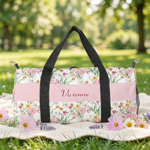 Sac De Sport Monogramme Fleur de Monogramme Aquarelle Rose Vert