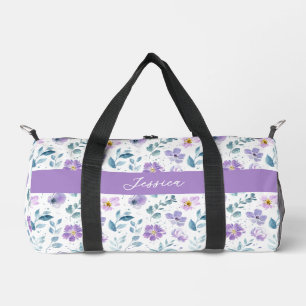 Sac De Sport Monogramme Fleur Sauvage Aquarelle Vert Violet
