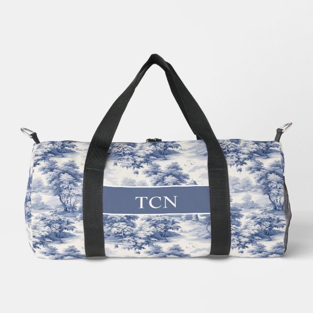 Sac De Sport Monogramme Initiales Bleu Blanc Français Toile Mot (Recto)