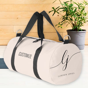 Sac De Sport Monogramme Moderne Blush Pink Calligraphie Script