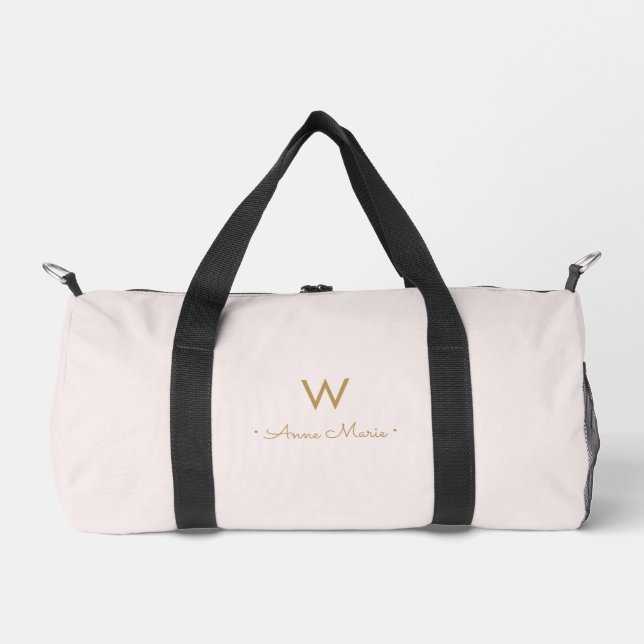 Sac De Sport Monogramme moderne Blush Pink Gold Script (Recto)