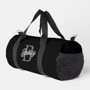 Sac De Sport Monogramme moderne élégant Nom noir Gris noir Scri