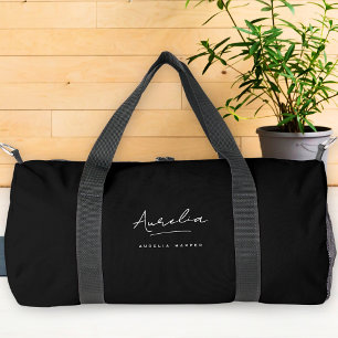 Sac De Sport Monogramme Moderne Minimaliste Noir Chic Script