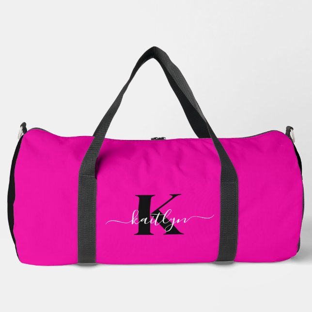 Sac De Sport Monogramme moderne rose noir écriture script (Recto)
