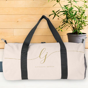 Sac De Sport Monogramme Moderne Rose Pâle Or Calligraphie Scrip